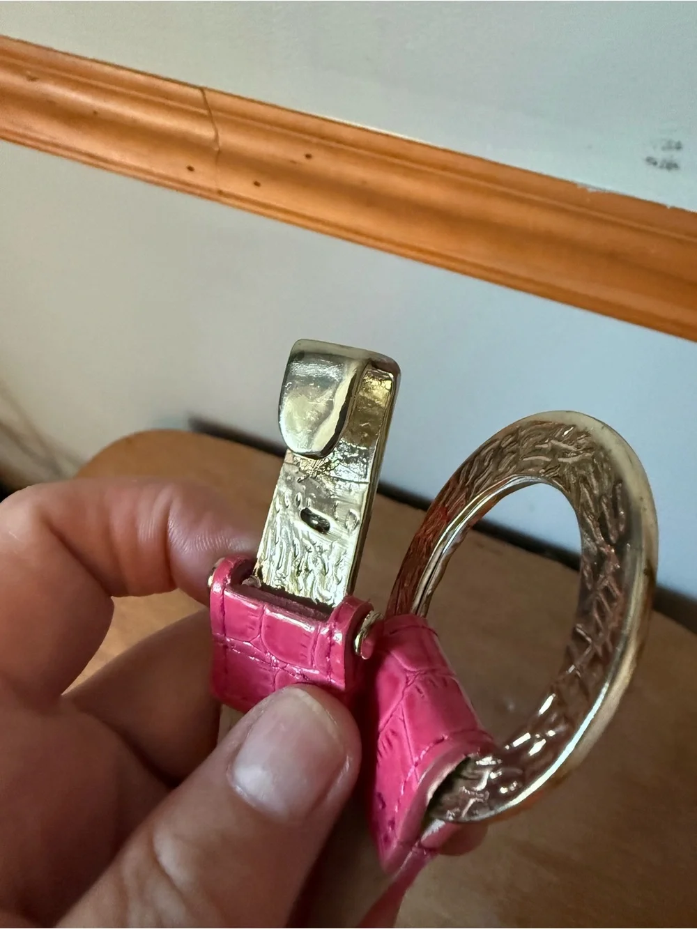 Pink Croc-Embossed Women's Belt with Silver Buckle